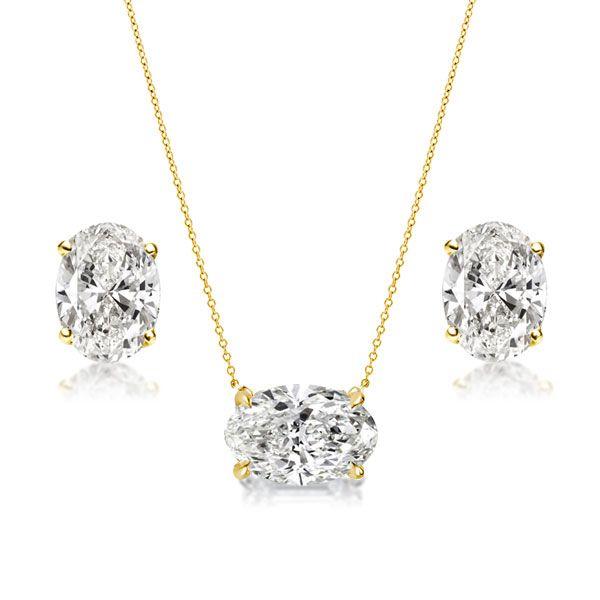 18K Gold Plated Sterling Silver Oval Pendant Necklace & Stud Earrings Set - Choose Your Length