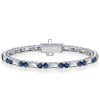 Blue Sapphire Tennis Bracelet 9.52 CT. TW Round & Baguette Cut Sterling Silver