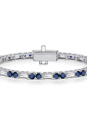 Blue Sapphire Tennis Bracelet 9.52 CT. TW Round & Baguette Cut Sterling Silver