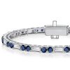 Blue Sapphire Tennis Bracelet 9.52 CT. TW Round & Baguette Cut Sterling Silver