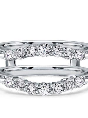 Sterling Silver Wedding Ring Enhancer Guard with Shared Prong CZ - Available in Silver, Gold & Rose Gold