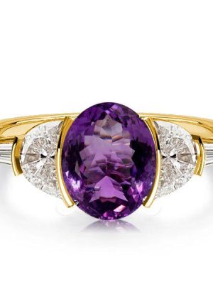 Golden Amethyst Crescent Engagement Ring - 18K Gold Plated Sterling Silver