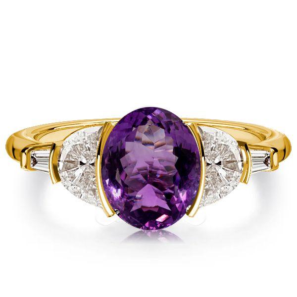 Golden Amethyst Crescent Engagement Ring - 18K Gold Plated Sterling Silver