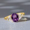 Golden Amethyst Crescent Engagement Ring - 18K Gold Plated Sterling Silver