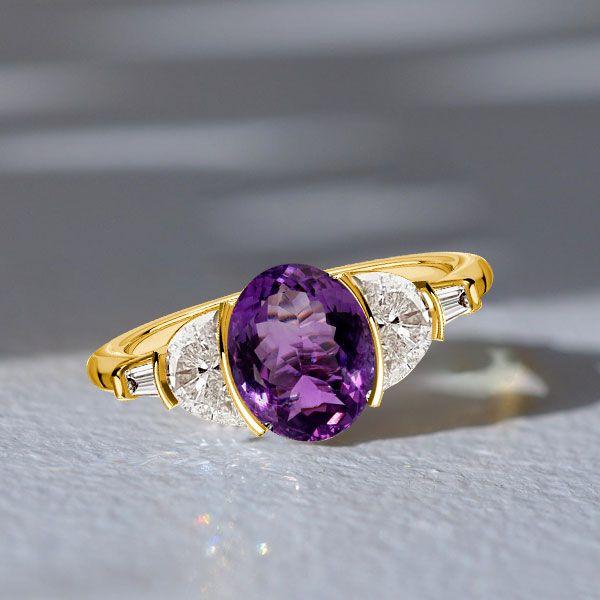 Golden Amethyst Crescent Engagement Ring - 18K Gold Plated Sterling Silver