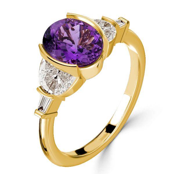 Golden Amethyst Crescent Engagement Ring - 18K Gold Plated Sterling Silver