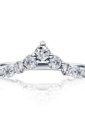 Curved Platinum Finish Wedding Band - Sterling Silver, Simulated Diamond Accent