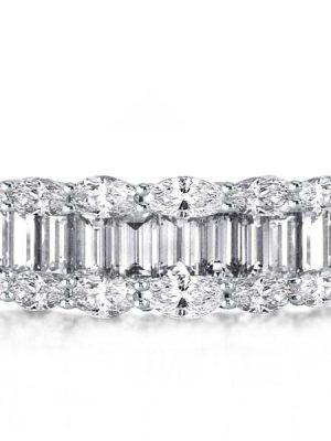 Sterling Silver Half Eternity Wedding Band with Marquise and Emerald Cut Stones 2.52 CTW