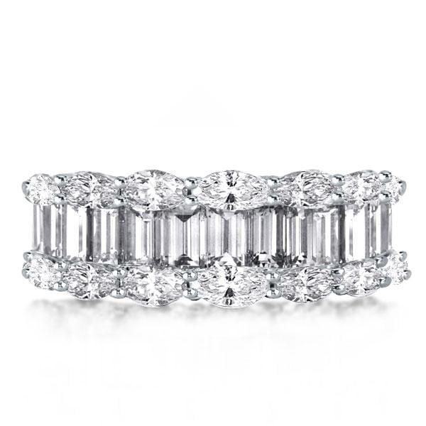Sterling Silver Half Eternity Wedding Band with Marquise and Emerald Cut Stones 2.52 CTW