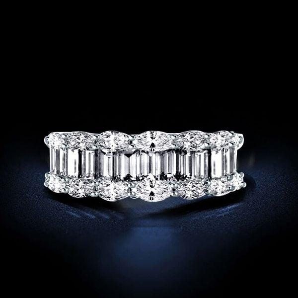 Sterling Silver Half Eternity Wedding Band with Marquise and Emerald Cut Stones 2.52 CTW
