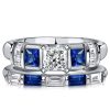 Princess Cut Blue Sapphire Bridal Set Wedding Rings in Sterling Silver