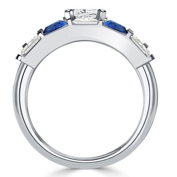 Princess Cut Blue Sapphire Bridal Set Wedding Rings in Sterling Silver
