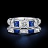 Princess Cut Blue Sapphire Bridal Set Wedding Rings in Sterling Silver