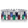 Multi-Color Baguette Cut Eternity Band - Sterling Silver Anniversary Ring