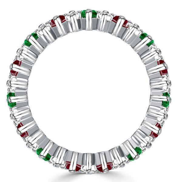 Multi-Color Baguette Cut Eternity Band - Sterling Silver Anniversary Ring