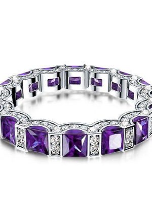 Princess Cut Amethyst Eternity Band Ring in Sterling Silver