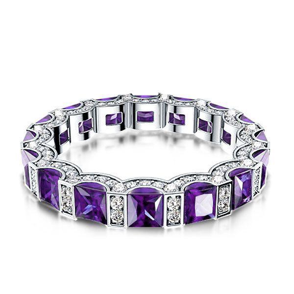 Princess Cut Amethyst Eternity Band Ring in Sterling Silver