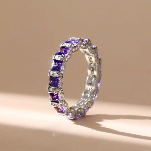 Princess Cut Amethyst Eternity Band Ring in Sterling Silver