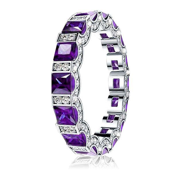 Princess Cut Amethyst Eternity Band Ring in Sterling Silver