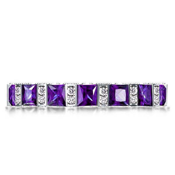 Princess Cut Amethyst Eternity Band Ring in Sterling Silver
