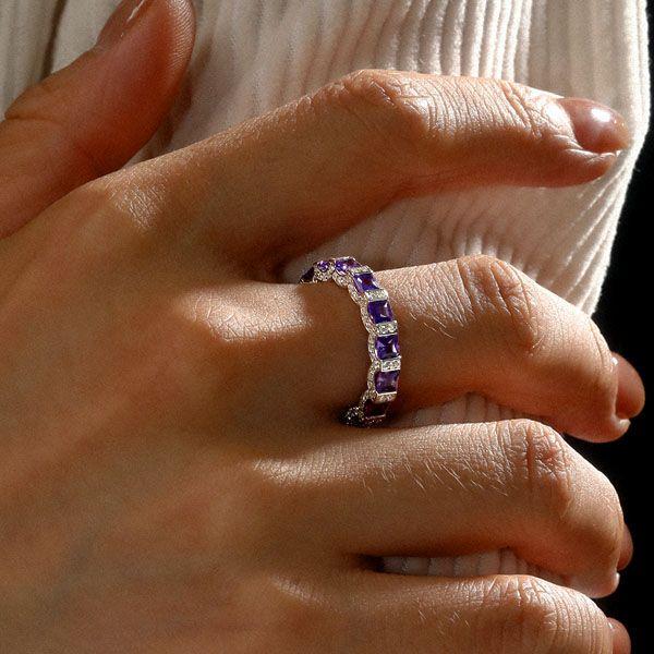 Princess Cut Amethyst Eternity Band Ring in Sterling Silver