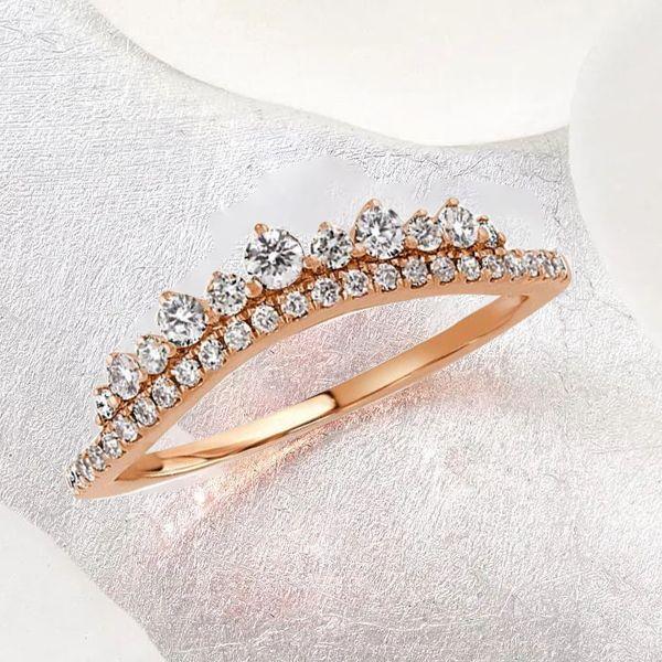 Rose Gold Crown Chevron Wedding Band - 18K Rose Gold Plated Sterling Silver