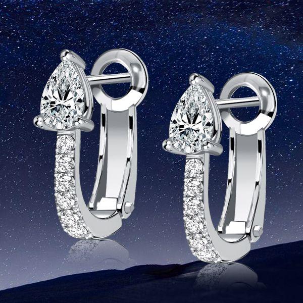 Pear-Shaped White Sapphire Hoop Earrings in Sterling Silver