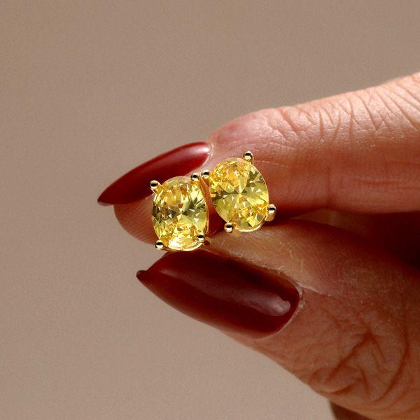 Golden Yellow Sapphire Stud Earrings - 18K Gold Plated Sterling Silver