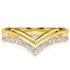 White Sapphire Chevron Wedding Band in Sterling Silver - Classic V Ring