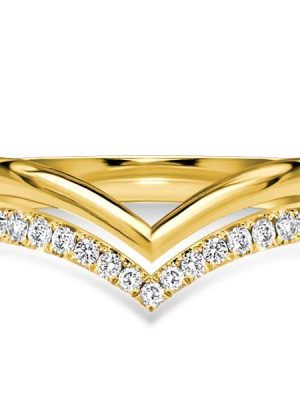 White Sapphire Chevron Wedding Band in Sterling Silver - Classic V Ring