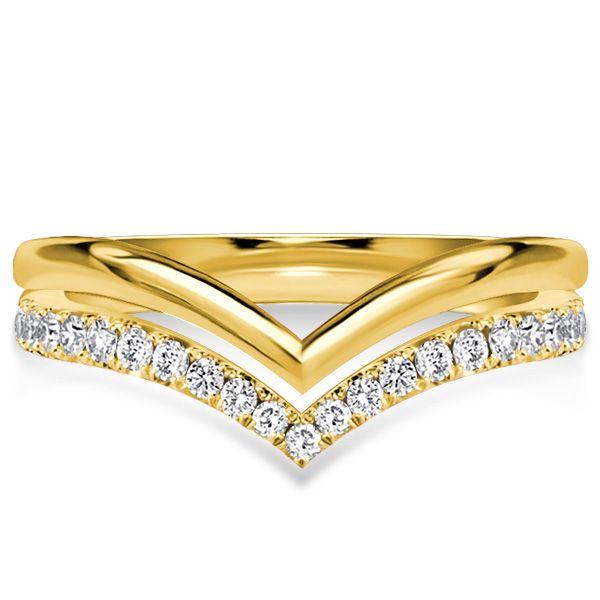 White Sapphire Chevron Wedding Band in Sterling Silver - Classic V Ring
