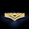 White Sapphire Chevron Wedding Band in Sterling Silver - Classic V Ring