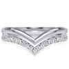 White Sapphire Chevron Wedding Band in Sterling Silver - Classic V Ring