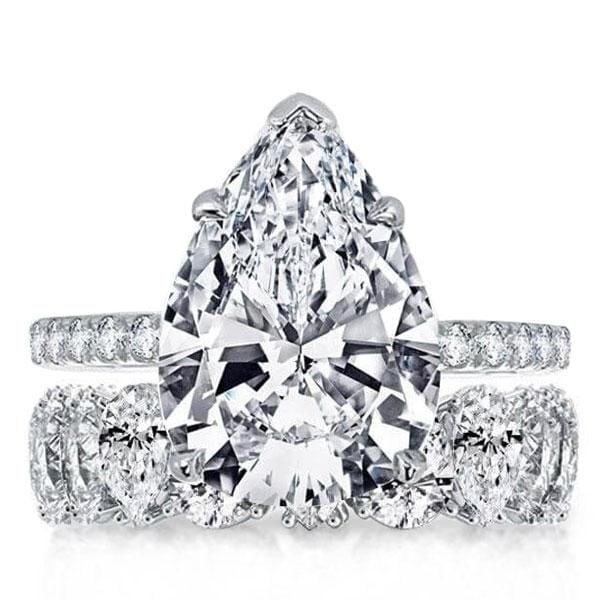 Classic Pear Cut Bridal Set in Rhodium Plated 925 Sterling Silver