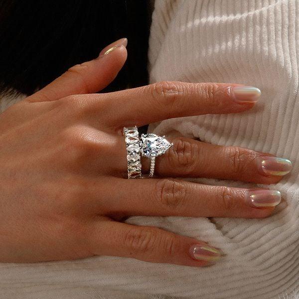 Classic Pear Cut Bridal Set in Rhodium Plated 925 Sterling Silver