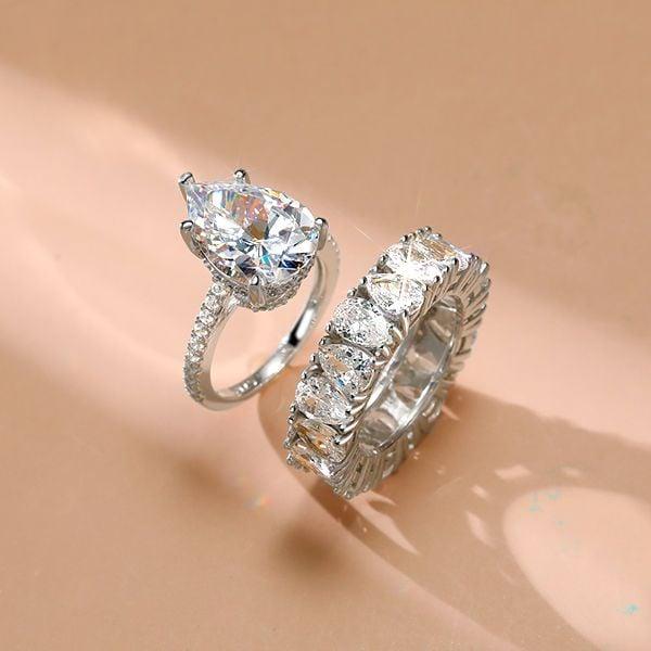 Classic Pear Cut Bridal Set in Rhodium Plated 925 Sterling Silver