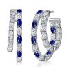 Sterling Silver Double Hoop Earrings Blue & White Oval Cut