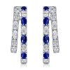 Sterling Silver Double Hoop Earrings Blue & White Oval Cut