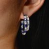 Sterling Silver Double Hoop Earrings Blue & White Oval Cut