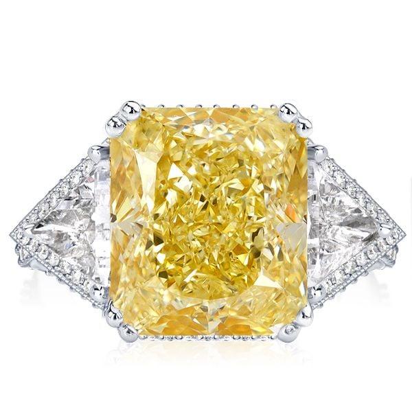 Three Stone Radiant Cut Yellow Topaz Engagement Ring in Rhodium Plated Sterling Silver