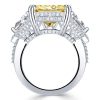 Three Stone Radiant Cut Yellow Topaz Engagement Ring in Rhodium Plated Sterling Silver