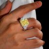 Three Stone Radiant Cut Yellow Topaz Engagement Ring in Rhodium Plated Sterling Silver