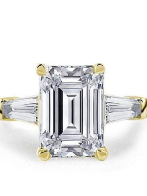 Three Stone Emerald Created White Sapphire Engagement Ring in 18K Gold Plated Sterling Silver