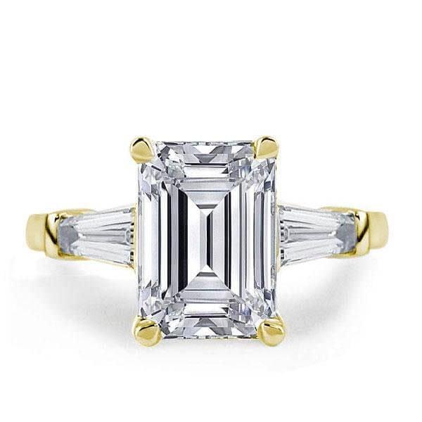 Three Stone Emerald Created White Sapphire Engagement Ring in 18K Gold Plated Sterling Silver
