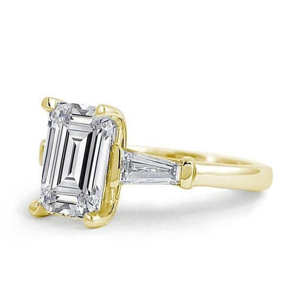 Three Stone Emerald Created White Sapphire Engagement Ring in 18K Gold Plated Sterling Silver