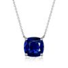 Cushion Cut Blue Sapphire Solitaire Pendant Necklace - Sterling Silver