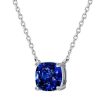 Cushion Cut Blue Sapphire Solitaire Pendant Necklace - Sterling Silver