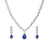 Sterling Silver Plated Created Sapphire Necklace and Earring Jewelry Set