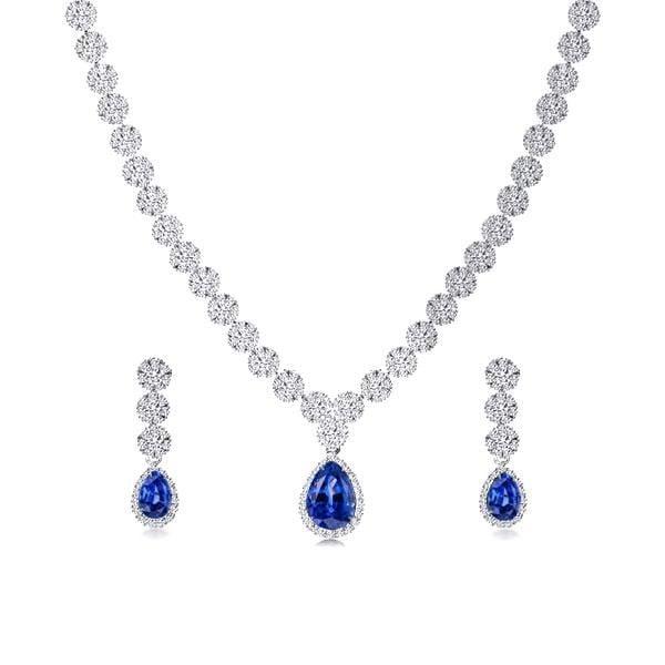 Sterling Silver Plated Created Sapphire Necklace and Earring Jewelry Set