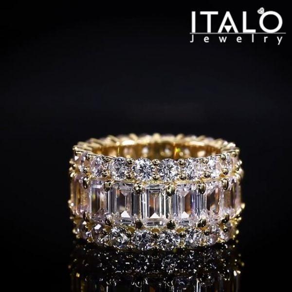 18K Gold Plated Sterling Silver Triple Row Created White Sapphire Wedding Band